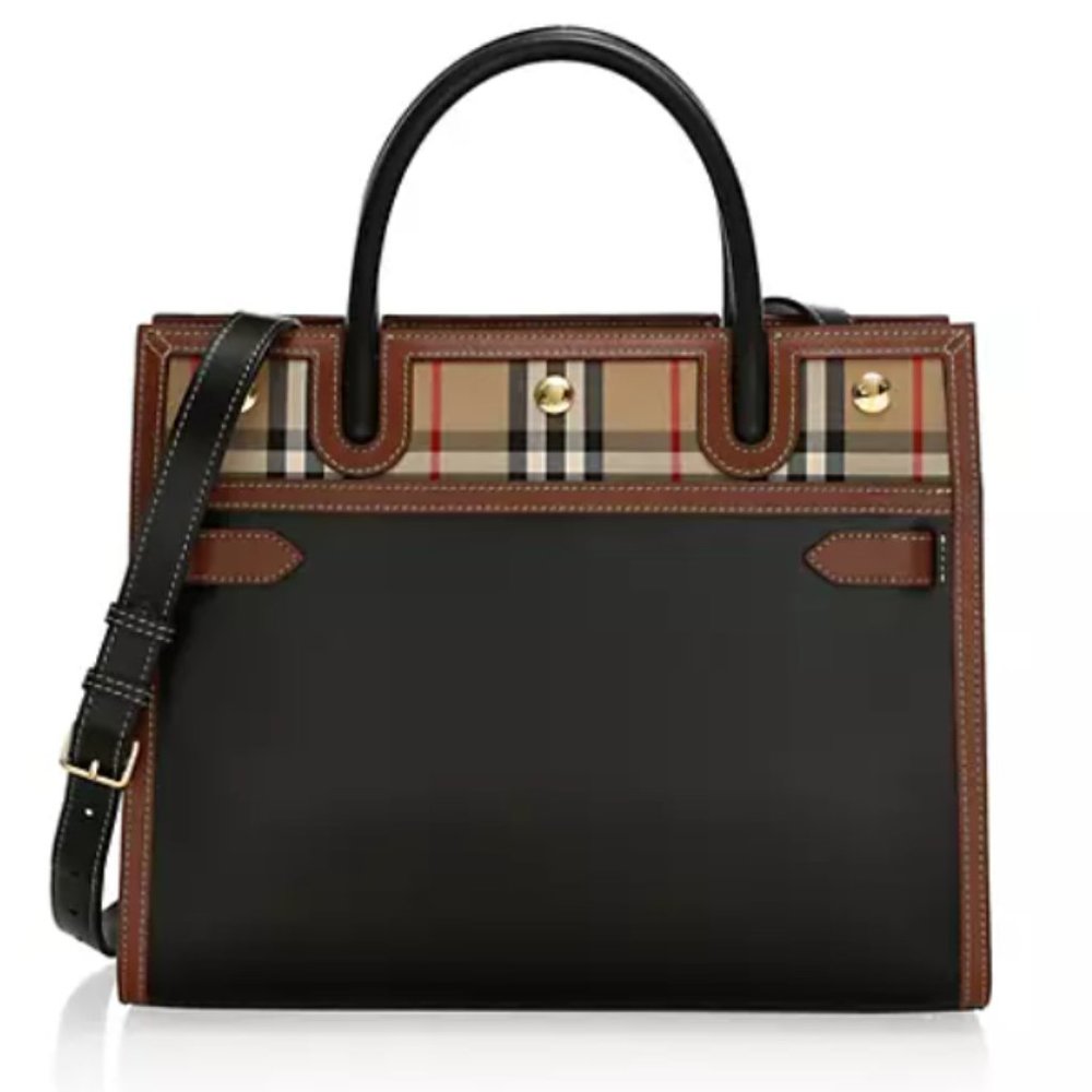 Burberry Title Vintage Check Leather Satchel Black - Picture 3 of 13